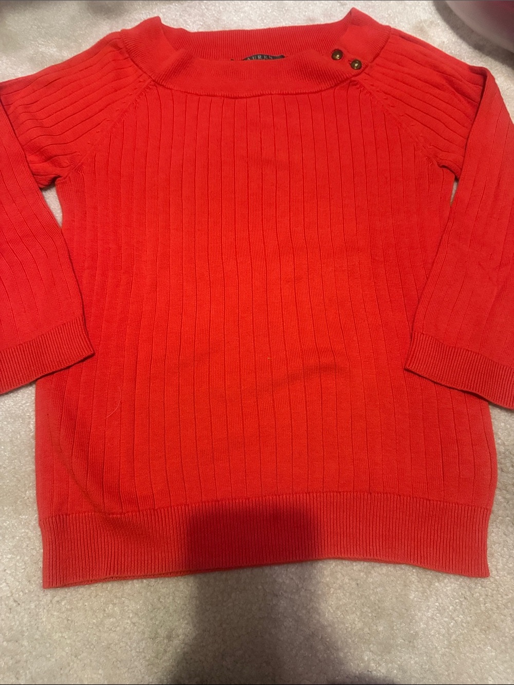Lauren Ralph Lauren Ribbed Crewneck Sweater with Shoulder Buttons - Red
